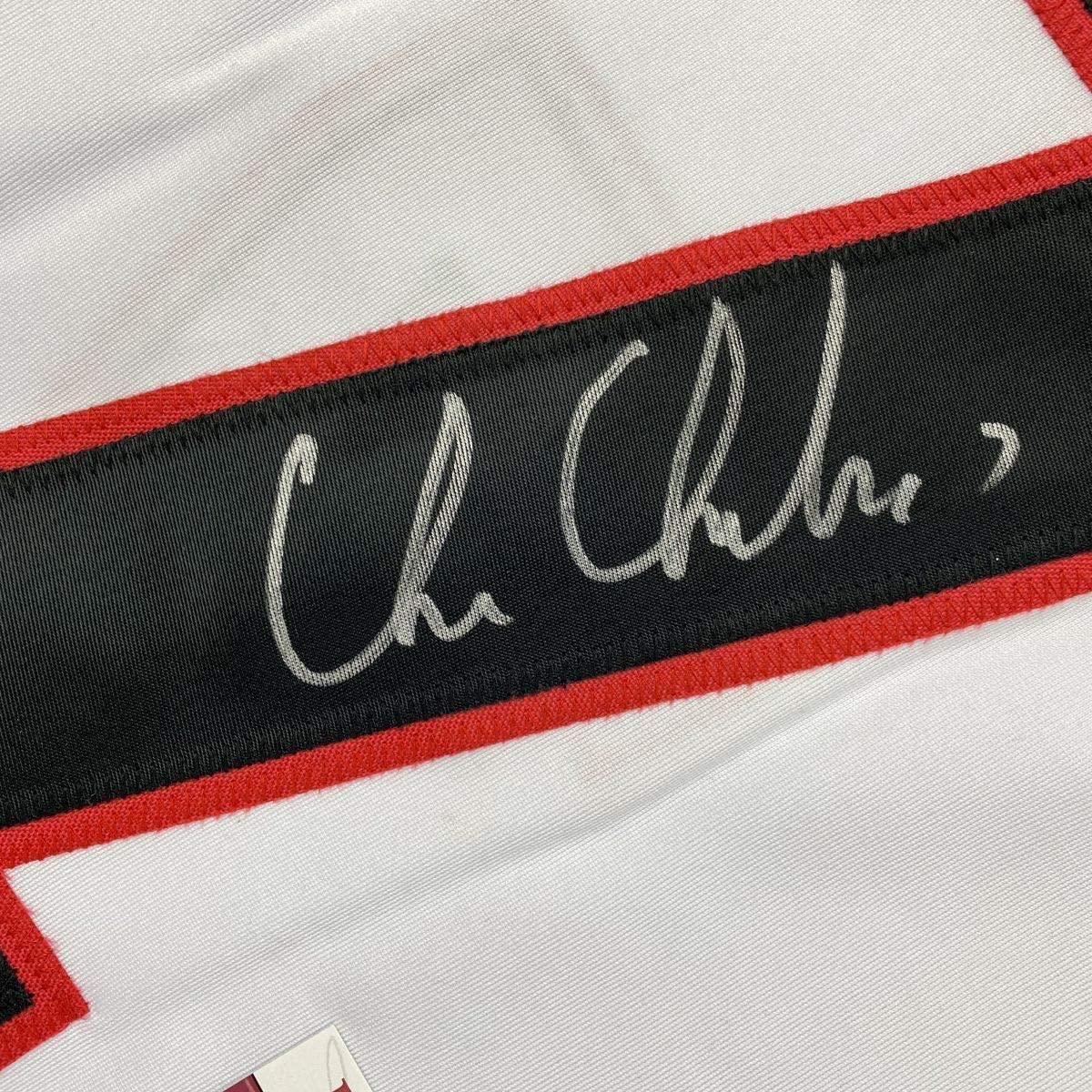 Framed Autographed/Signed Chris Chelios 35x39 Chicago White Hockey Jersey JSA COA