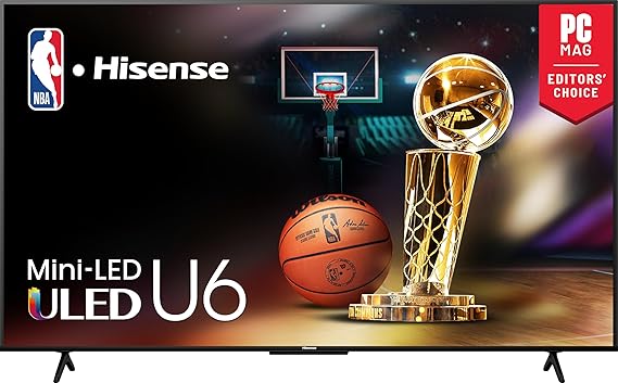Hisense 65" Class U6 Series Mini-LED ULED 4K UHD Google Smart TV (65U6N, 2024 Model) QLED, Motion Rate 240, HDR 10+, Full Array Local Dimming, Game Mode Plus, Alexa Compatibility (Renewed)