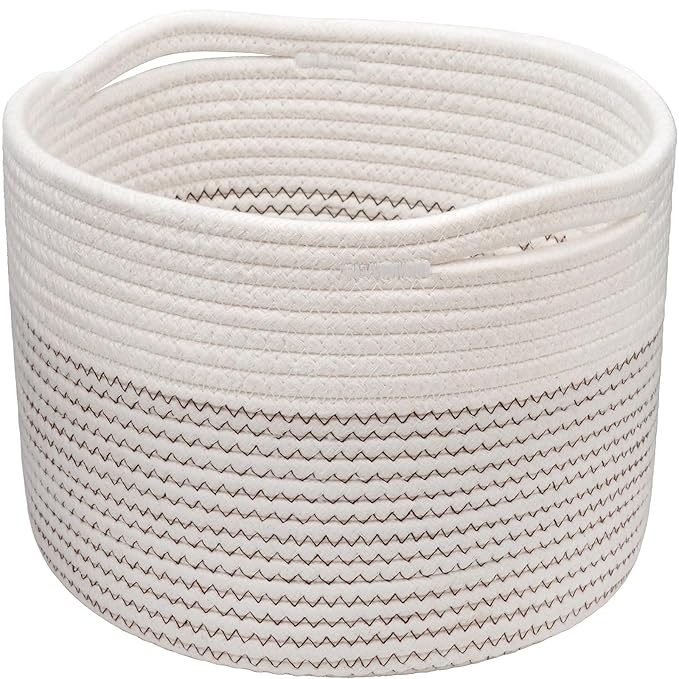 INDRESSME Small Rope Basket Round Woven Storage Basket Cute Dog Toy Basket Cotton Basket Baby Nursery Hamper Shelf Decorative Bin for Keys Gift 9.4 x 9.4 x 7.1 inches