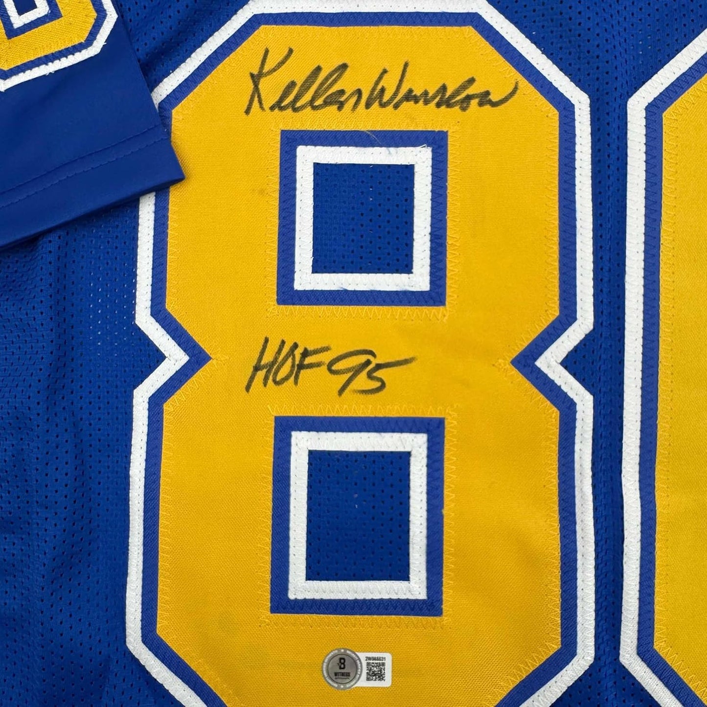 Framed Autographed/Signed Kellen Winslow 35x39 HOF 95 San Diego Chargers Blue/Yellow Football Jersey Beckett BAS COA