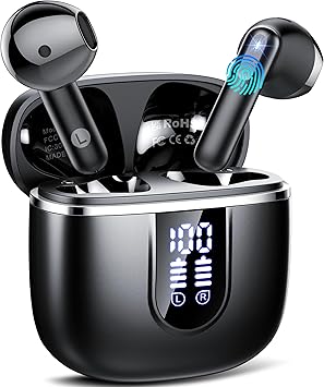 Wireless Earbuds, 2025 Bluetooth 5.4 Headphones in Ear Buds 3D Bass Stereo, 40H Ultralight Bluetooth Earbuds with 4 ENC Noise Cancelling Mic, USB-C LED, IP7 Waterproof Earphones for Android iOS Pad