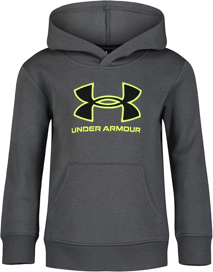 Under Armour Boys' Hoodie, Fleece Pullover, Logo & Printed Designs, Gray Mesh Logo