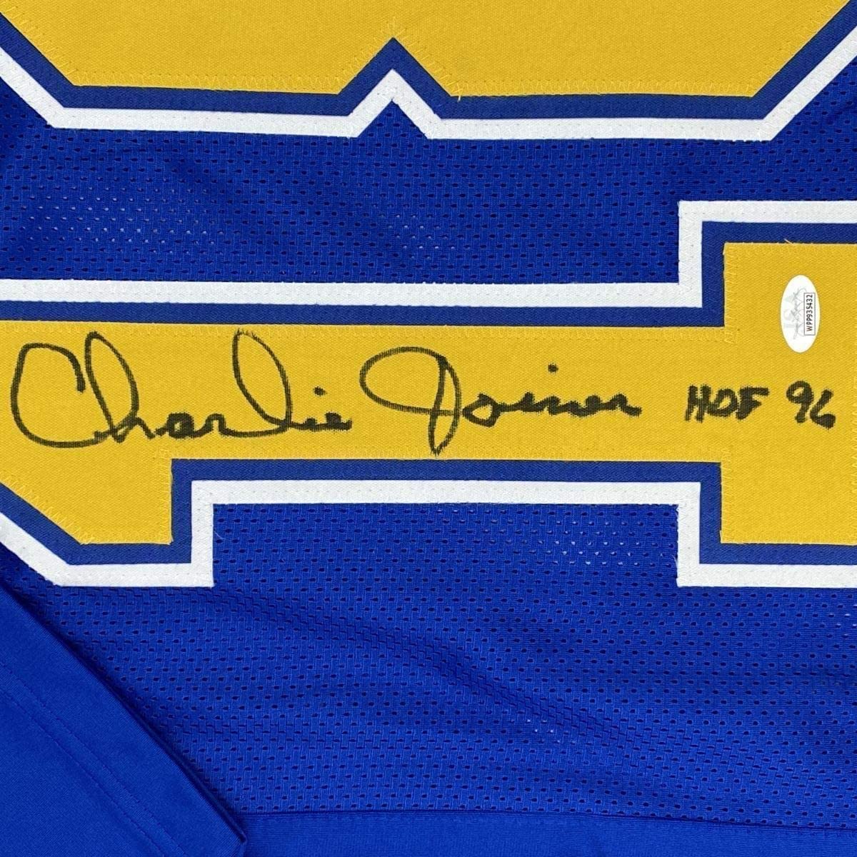 Framed Autographed/Signed Charlie Joiner HOF 96 35x39 San Diego Royal Blue/Yellow Football Jersey JSA COA