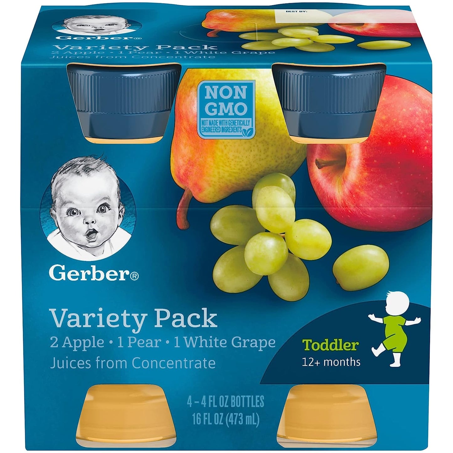 Gerber Fruit Juice Variety Pack (2 Apple, 1 Pear, 1 White Grape), (Pack of 6)