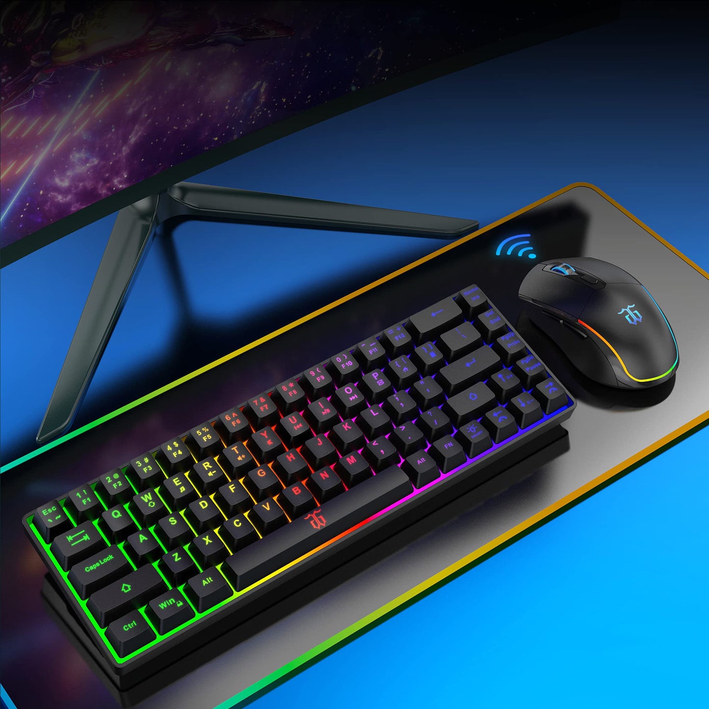 Snpurdiri 60% Wireless Gaming Mini Keyboard and Mouse set, LED Backlit 68 keys