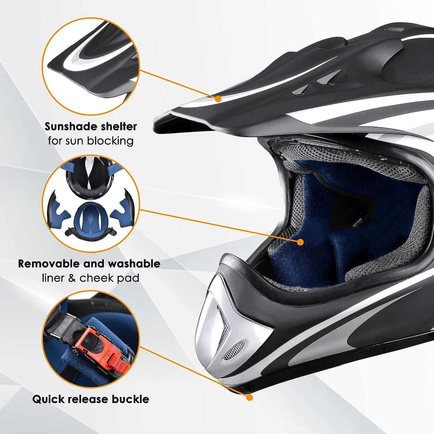 AHR Adult Offroad Dirt Bike Helmet Motocross ATV Dirtbike Outdoor BMX MX Full Face Motorcycle Helmet DOT Approved