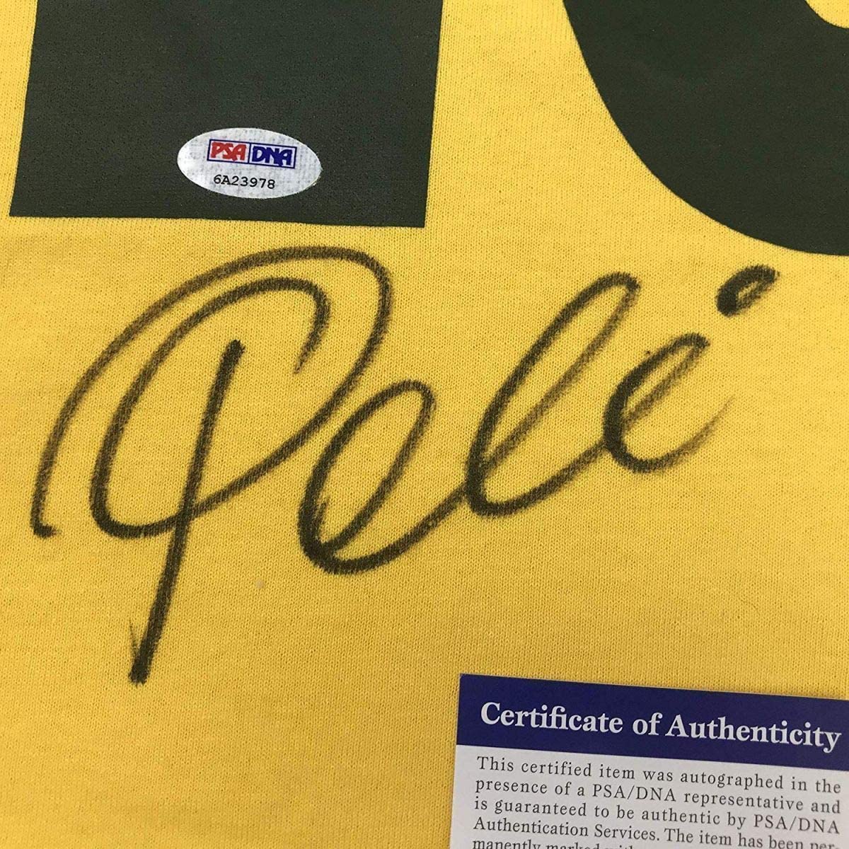 Framed Autographed/Signed Pele 35x39 Brazil Yellow Soccer Jersey PSA/DNA COA
