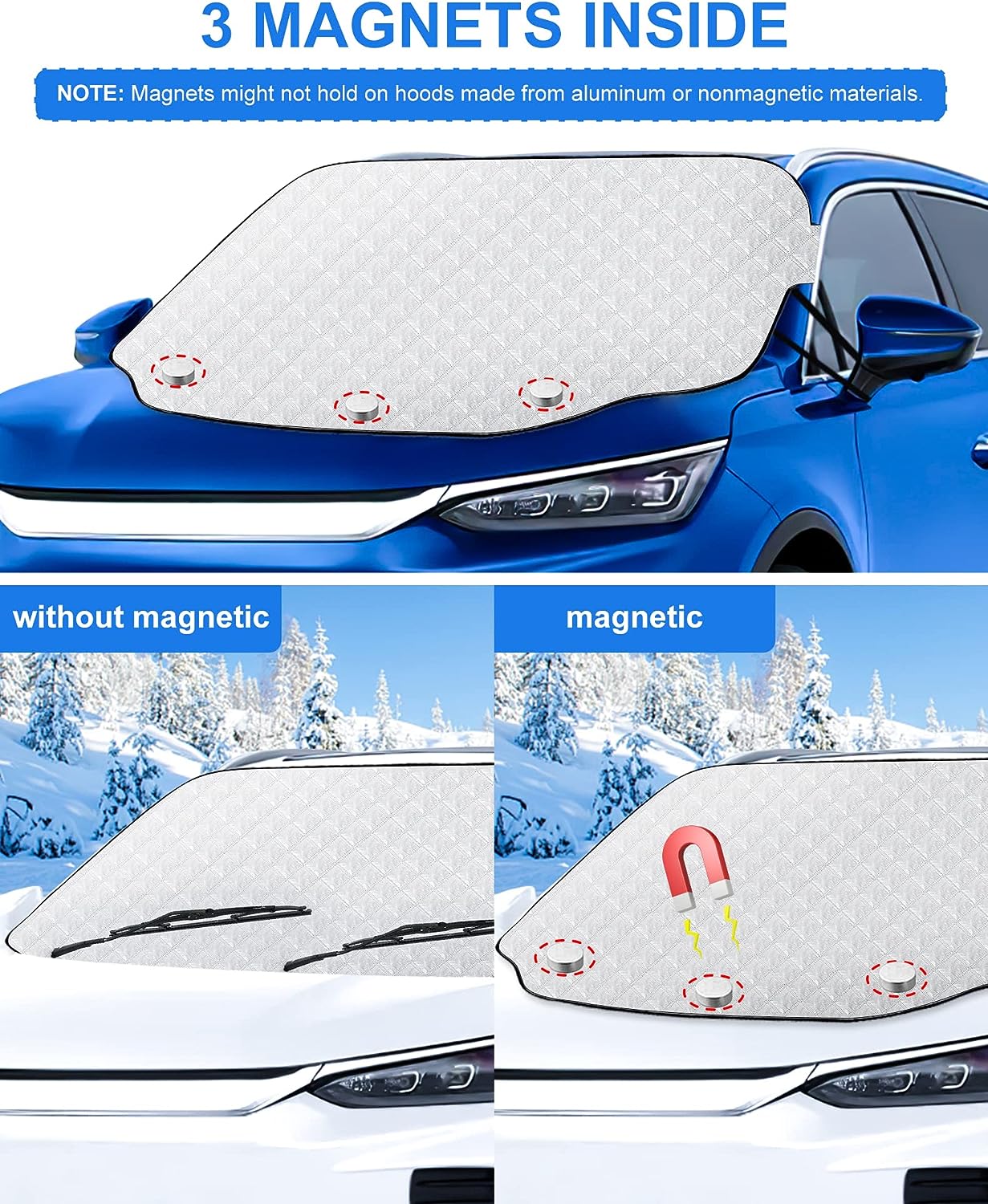 Karvipark Windshield Snow Cover, SUV Magnetic Windscreen Cover, Snow UV Ice Protection Front Window Cover, Sunshade Snow Cover for Cars SUVs Trucks
