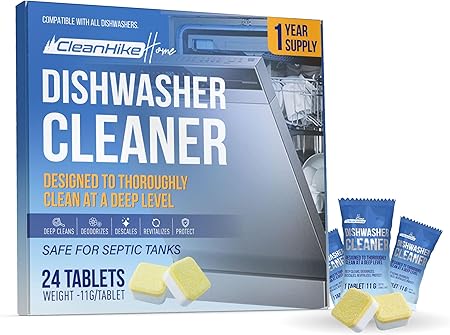 Dishwasher Machine Cleaner and Deodorizer Tablets - (24-Pack) Formula for Deep Cleaning and Descaling Dishwashing Machines. Tackle Tough Residues, Limescale, Hard Water, Calcium Buildup, and Odors