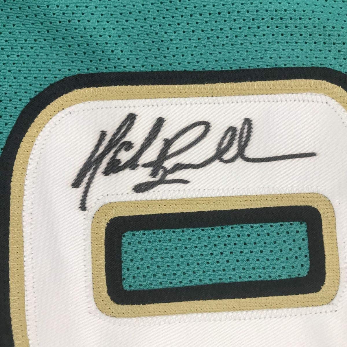 Framed Autographed/Signed Mark Brunell 35x39 Jacksonville Teal Football Jersey JSA COA