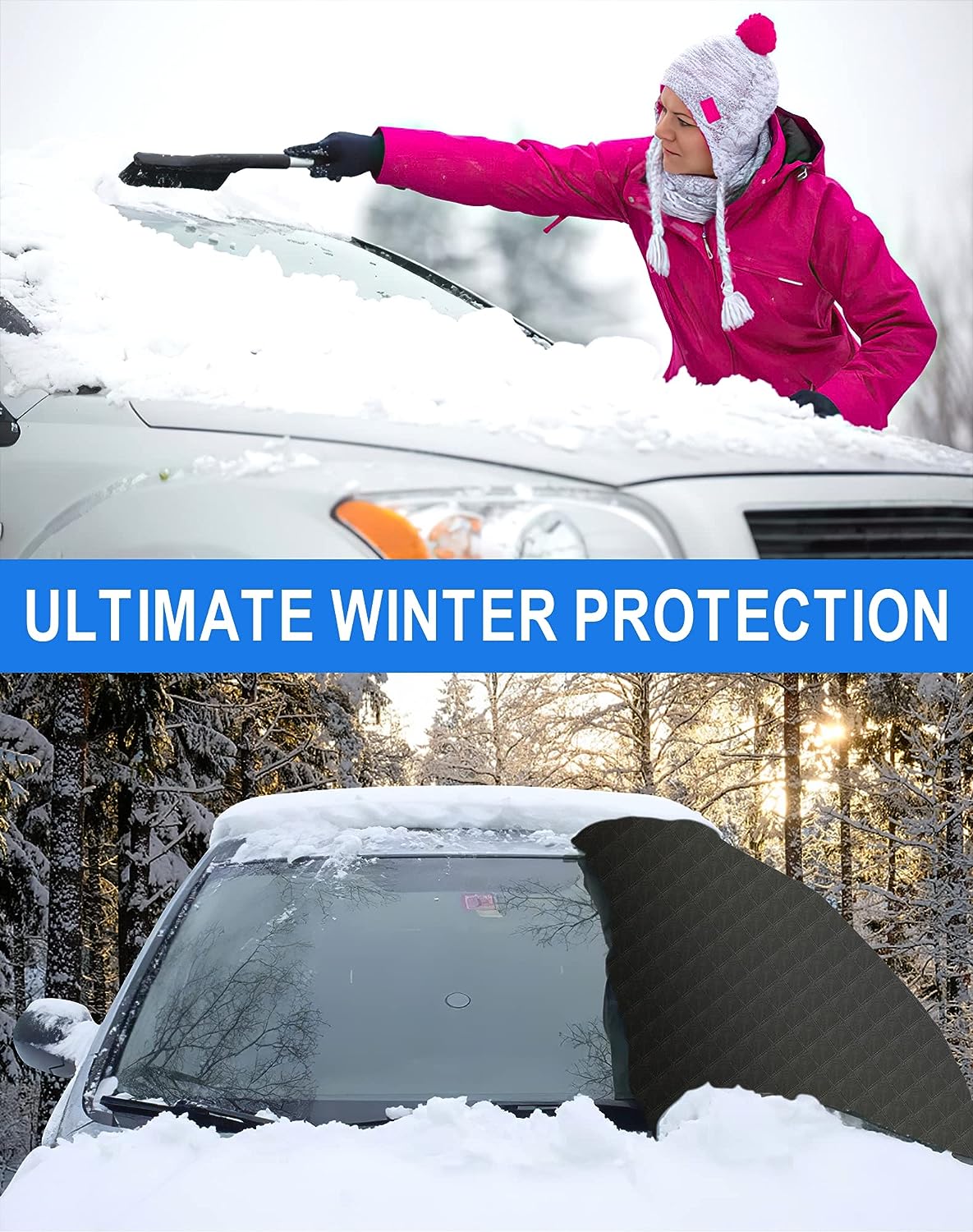 Karvipark Windshield Snow Cover, SUV Magnetic Windscreen Cover, Snow UV Ice Protection Front Window Cover, Sunshade Snow Cover for Cars SUVs Trucks