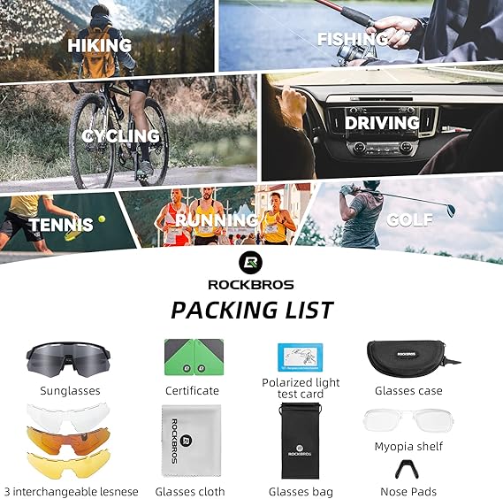 ROCKBROS Polarized Cycling Glasses with 4 Interchangeable Lenses