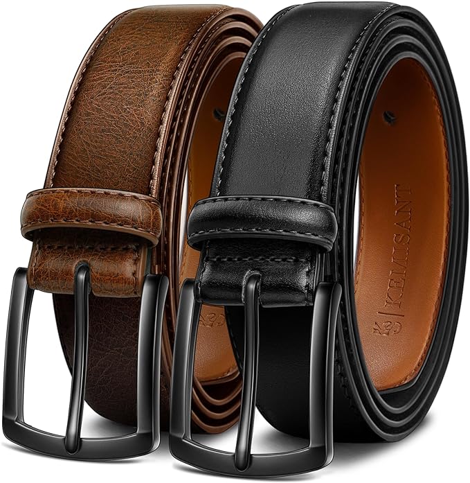 KEMISANT Men Belt 2Pack ‰ÛÒ Genuine Leather Belt for Men Dress Casual Golf Jeans 1 3/8"