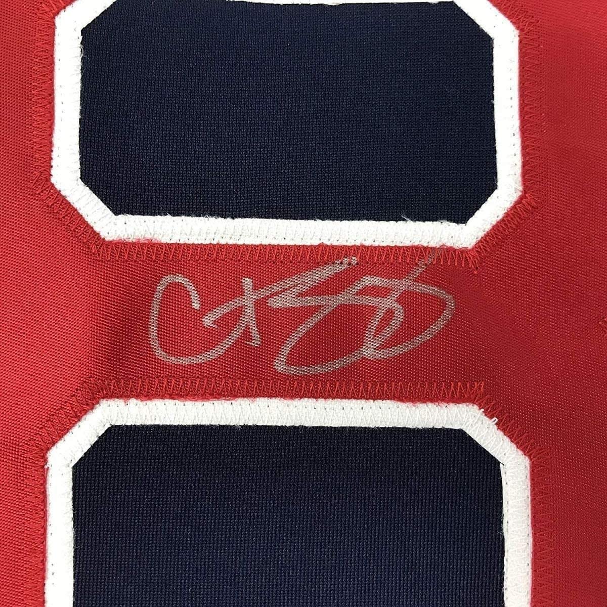 Framed Autographed/Signed Curt Schilling 35x39 Boston Blue Baseball Jersey JSA COA