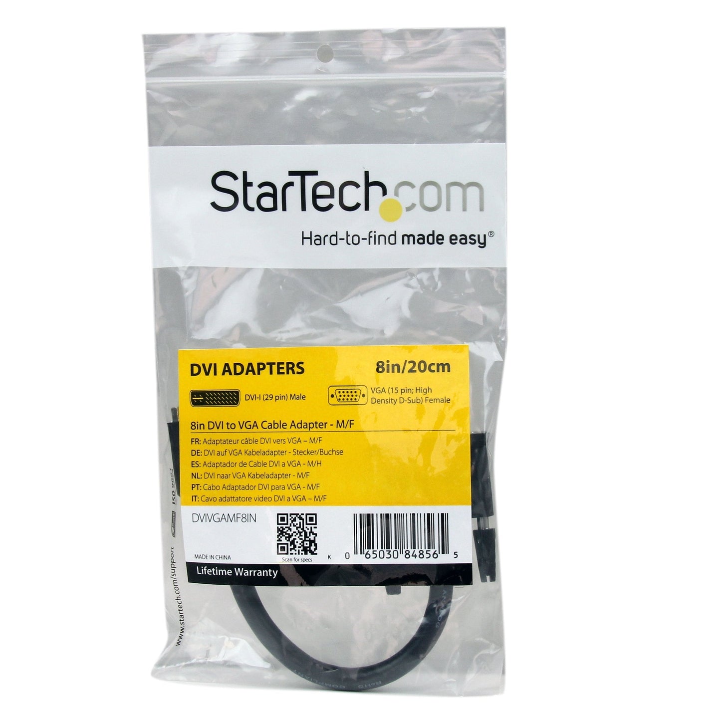 8in DVI to VGA Cable Adapter - DVI-I Male to VGA Female Dongle (DVIVGAMF8IN)