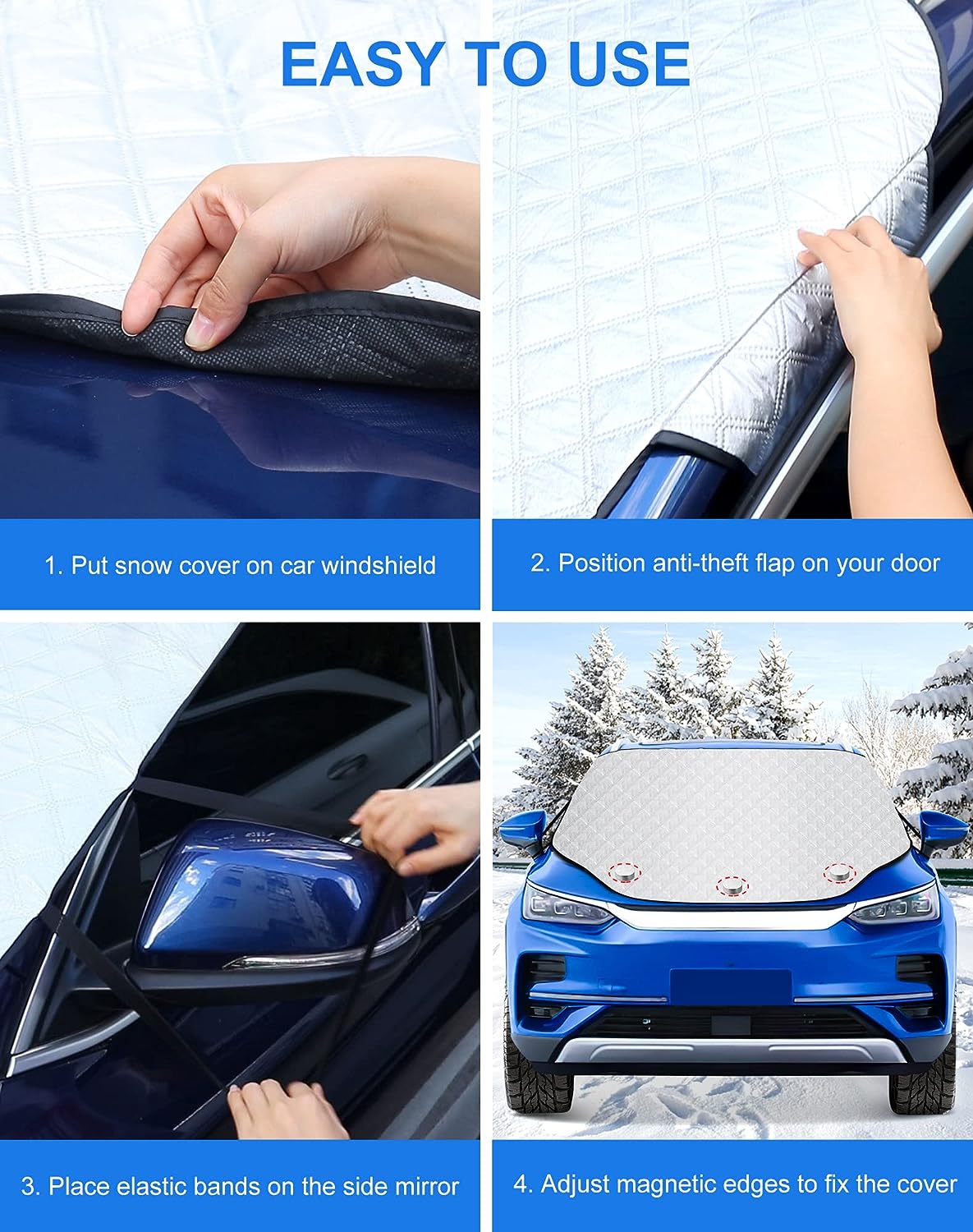 Karvipark Windshield Snow Cover, SUV Magnetic Windscreen Cover, Snow UV Ice Protection Front Window Cover, Sunshade Snow Cover for Cars SUVs Trucks
