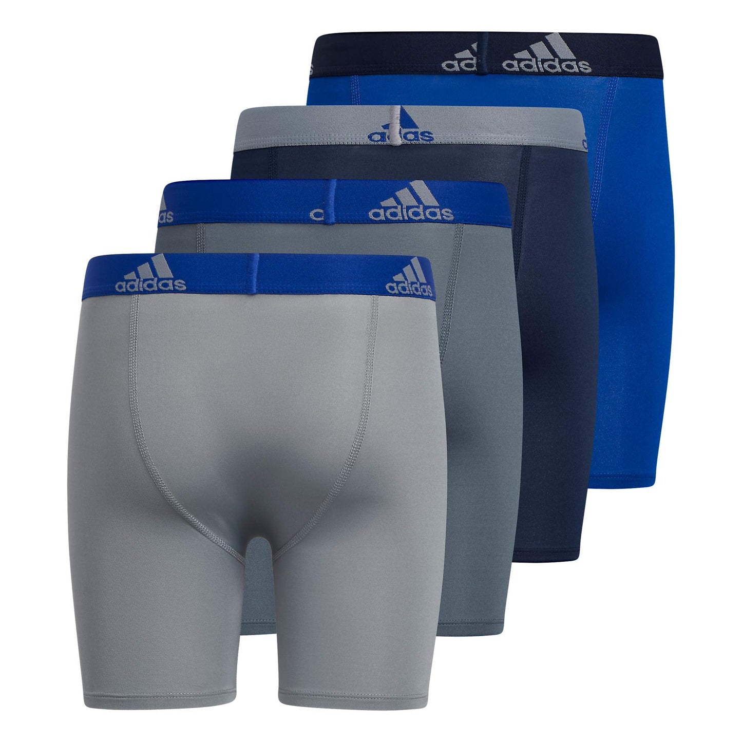 adidas Kids-Boy's Performance Long Boxer Briefs Underwear (4-Pack), Collegiate Royal Blue/Grey/Collegiate Navy, Large