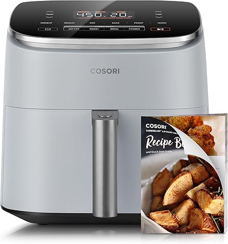 COSORI Air Fryer 9-in-1, Compact but Large 6 Qt, 5 Fast Fan Speeds with 450F for Ultra Crsipy, 95% Less Oil, 100+ In-App Recipes, Roast, Bake, Dehydrate, Reheat, Broil, Proof, Light Gray