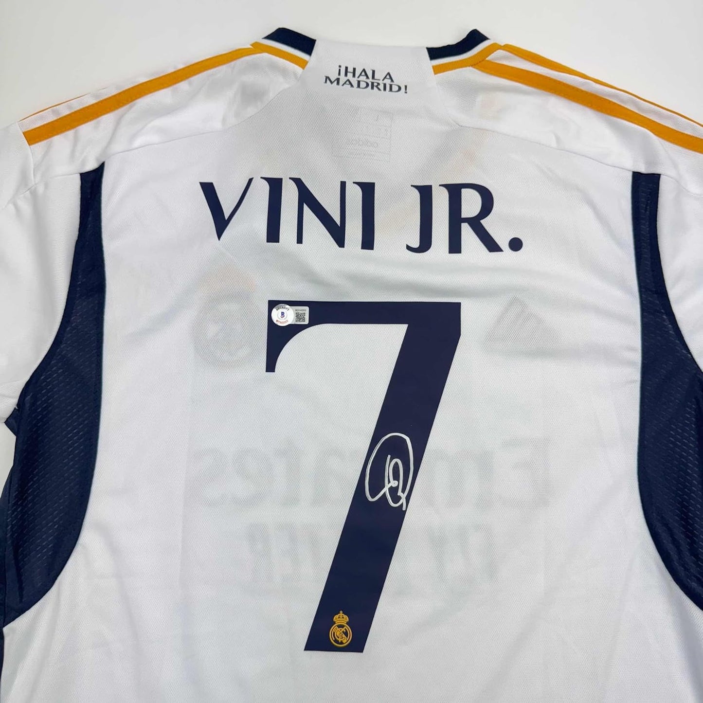 Framed Autographed/Signed Vini Vinicius Jr. 35x39 Real Madrid White Soccer Jersey Beckett BAS COA