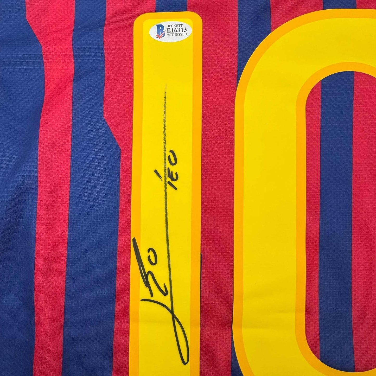 Framed Autographed/Signed Lionel Leo Messi 35x39 FC Barcelona Soccer Jersey Beckett BAS COA #2