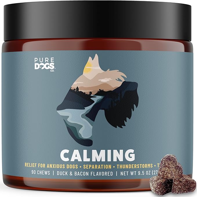 Pure Dogs Calming Chews for Anxiety & Stress Relief - Dog Treats with Organic Hemp & GABA - Soothe Scratching & Restlessness - 90 Calming Treats