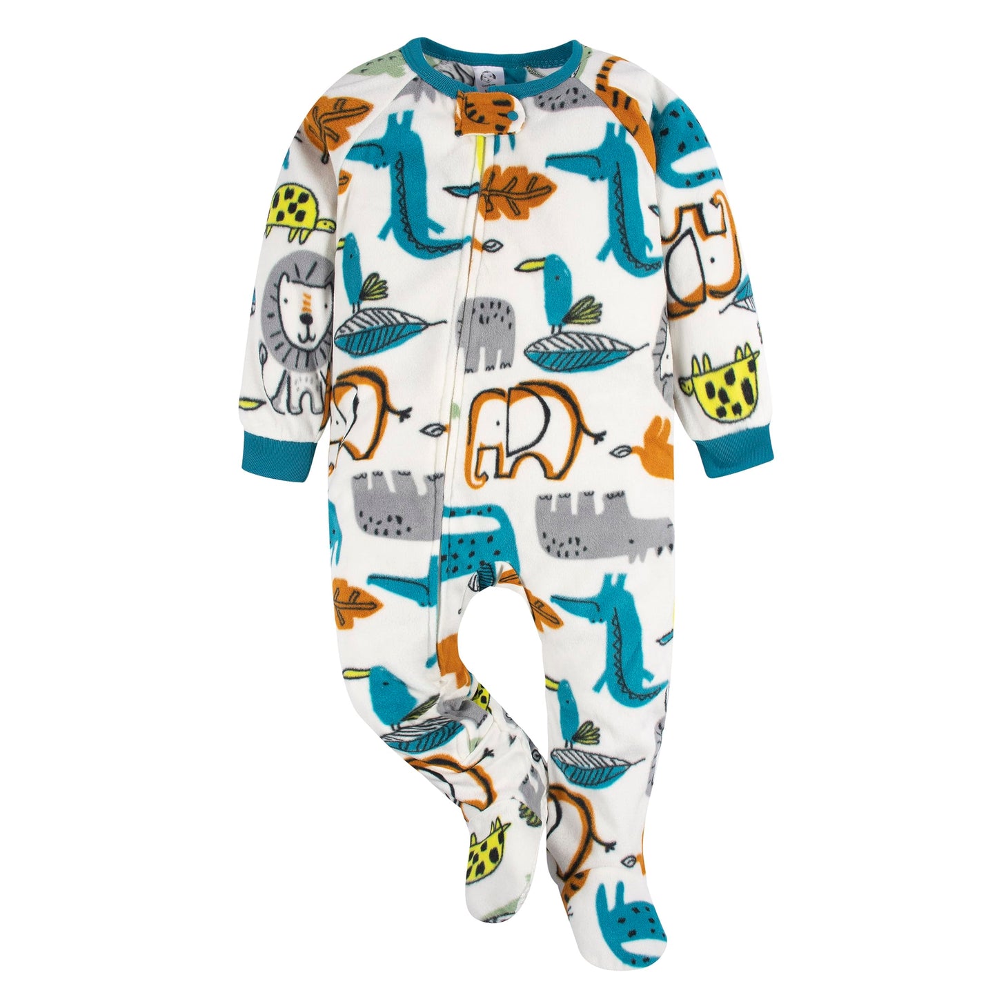 Gerber Baby Boys' Toddler Loose Fit Flame Resistant Fleece Footed Pajamas 2-Pack, Brown Lion, 6-9 Months