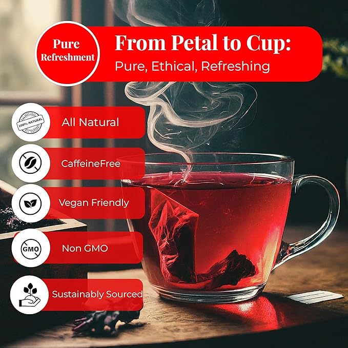 Akshit Hibiscus Moringa Tea Blend, 75 Hibiscus Tea Bags Blended  with Moringa Leaves, Black Pepper, and  Eucalyptus Leaves, Caffeine Free, Hibiscus Tea Blend