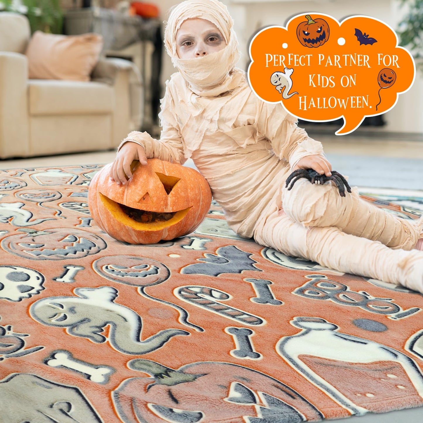 Halloween Blanket Pumpkin, Orange Soft Fleece Throw Blanket 60"L x 50"W