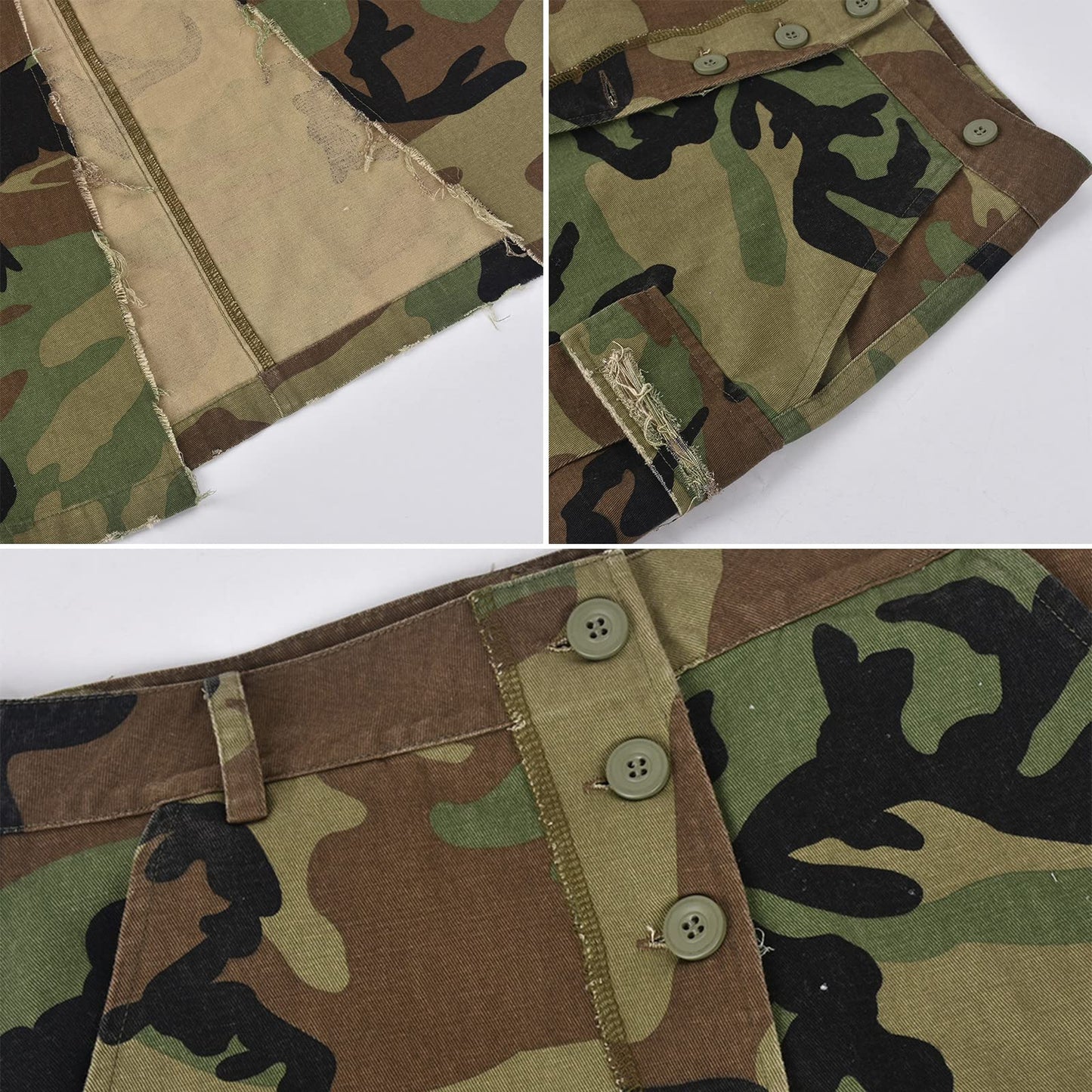 Women's Camo Cargo Skirt Y2K Trendy High Split Camouflage Casual Maxi Long Skirts with Pockets