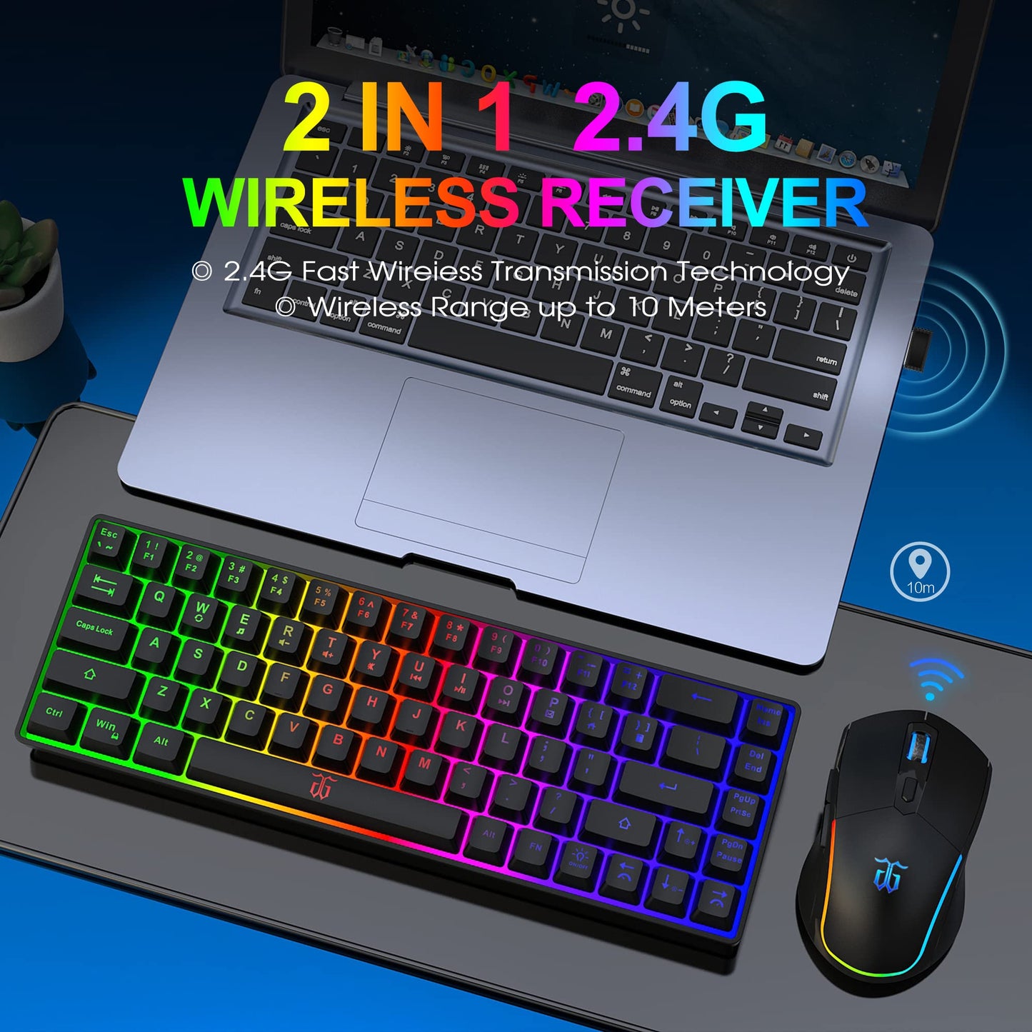 Snpurdiri 60% Wireless Gaming Mini Keyboard and Mouse set, LED Backlit 68 keys