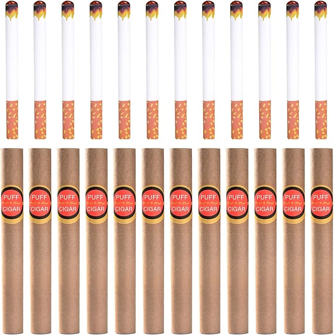 24 Pcs Fake Puff Cigarettes Fake Cigars for Prank, Joke, Novelty Smoking Gag (12 Cigarettes + 12 Cigars)