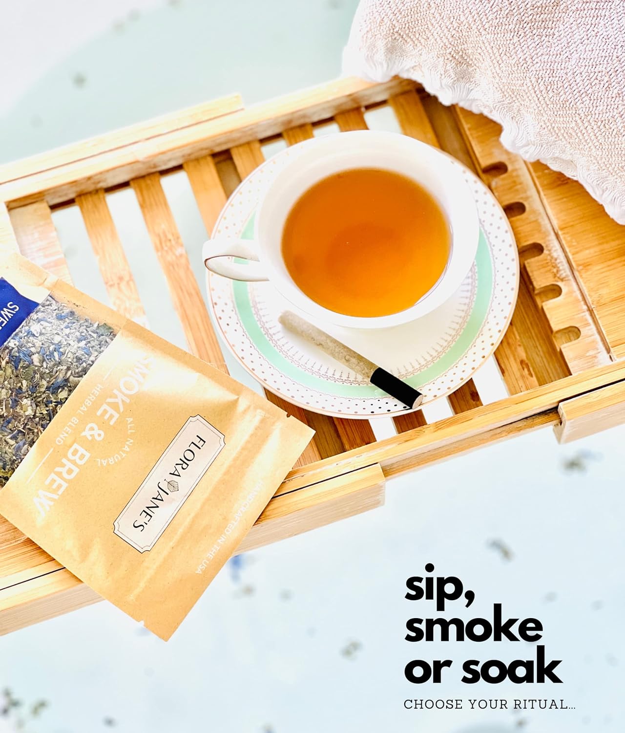 Flora Jane's Smoke & Brew - Sweet Dreams Blend for Relaxation and Sleep - Herbal Smoking Blend, Tea, and Bath Soak - Organic and Wildcrafted (Nicotine and Tobacco-Free Alternative)