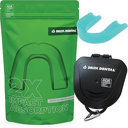Delta Dental Athletic Sports Mouth Guard - ADA Accepted - 2X The Impact Absorption - Works with Braces 1 Pack No Strap (Adult, Aqua No Strap)