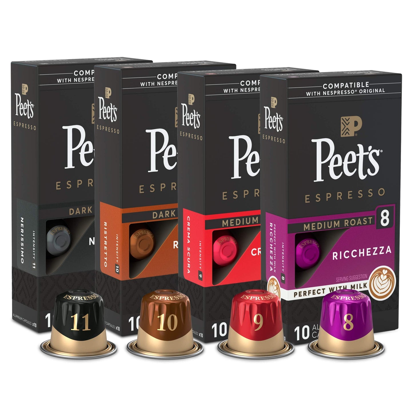 Peet's Coffee Gifts, Espresso Coffee Pods Variety Pack, Dark & Medium, 40 Count