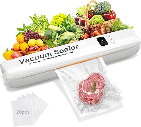 2025 Updated Vacuum Sealer, 3 Modes Food Storage Vacuum Sealer Machine, Multi-Functional Automatic Food Sealer, with 20 Vacuum Bags, Fast-Compact Design, LED Display
