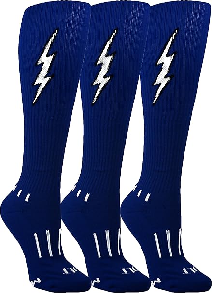 3-Pack Navy with White Knee-High Insane Bolt Soccer Socks