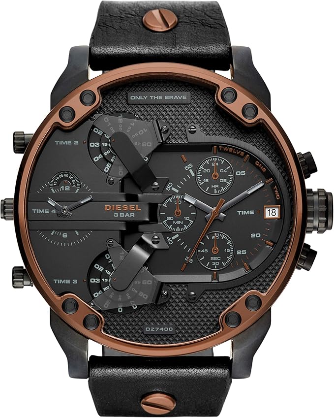 Diesel Men's Mr Daddy 2.0 Quartz Stainless Steel and Leather Chronograph Watch, Color: Black (Model: DZ7400)