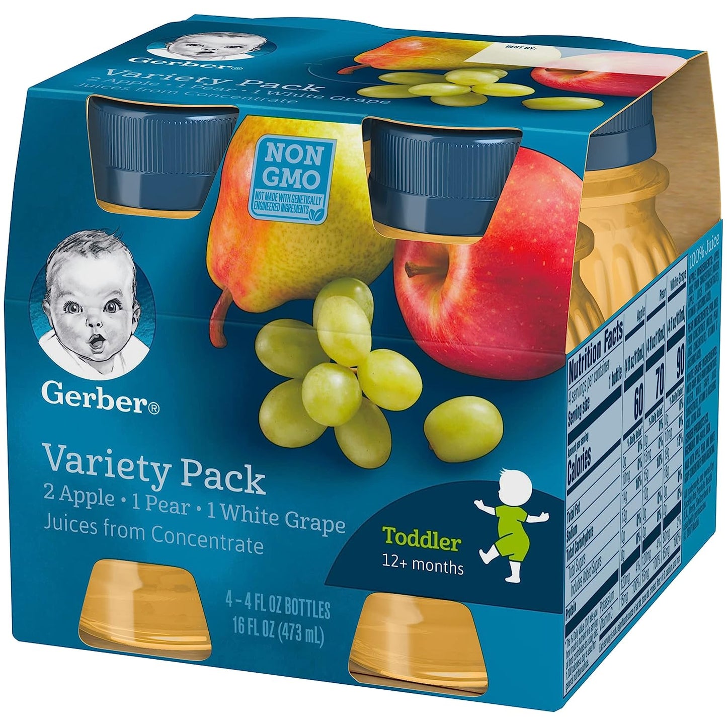 Gerber Fruit Juice Variety Pack (2 Apple, 1 Pear, 1 White Grape), (Pack of 6)