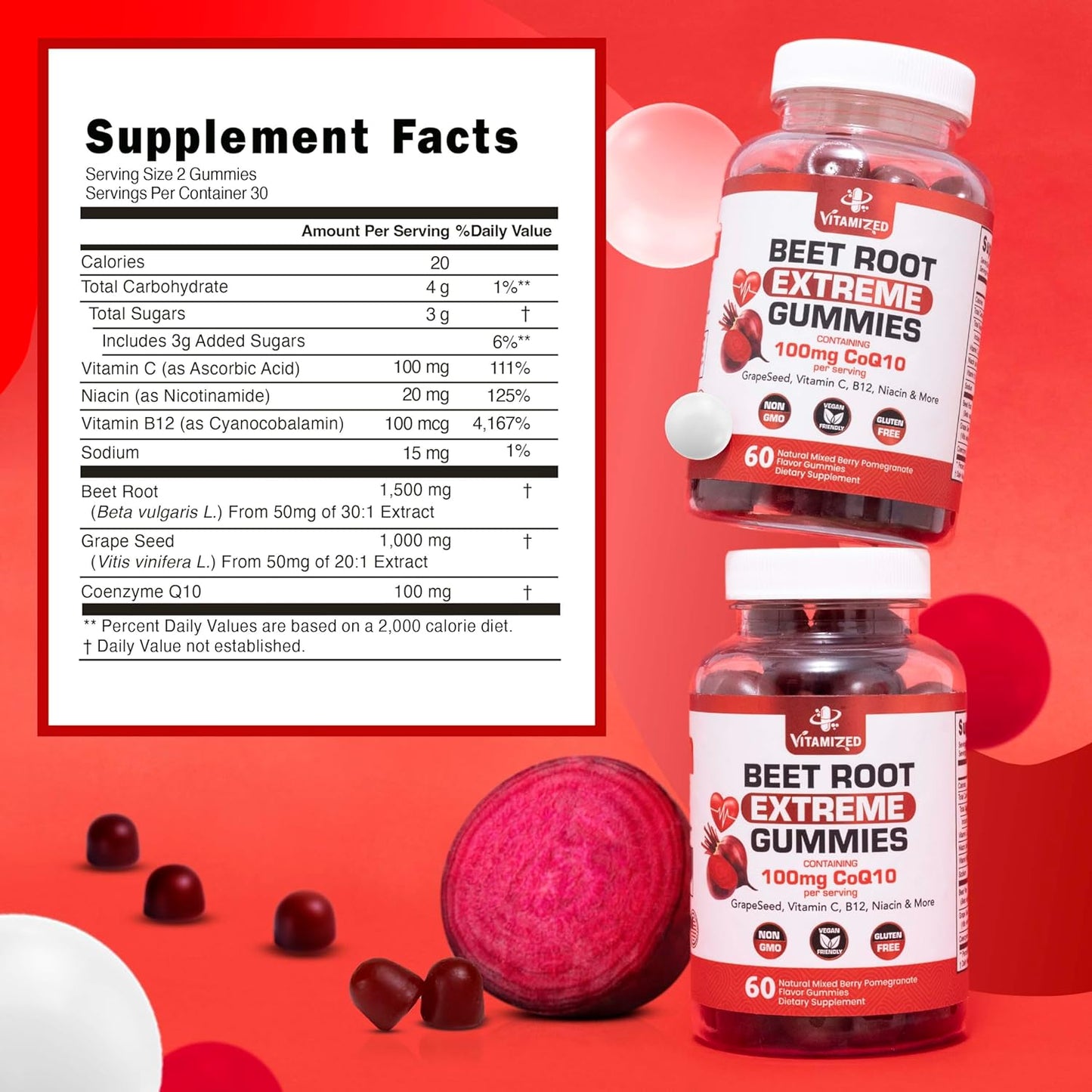 Beet Root Extreme Gummies with CoQ10, 60 Count