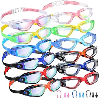 Xuhal 12 Pack Swim Goggles for Adult Anti Fog Swimming Glasses Leak Proof Swim with 12 Waterproof Nose Clips