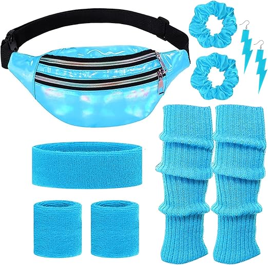 80s Neon Workout Costume Accessories Set 10 PCS Leg Warmers for Women 80s Headband Wristband Fanny Pack for Yoga Running