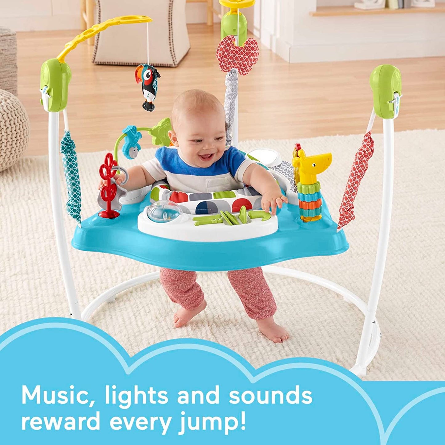 Fisher-Price Baby Bouncer Animal Activity Jumperoo With Music Lights Sounds And Developmental Toys For Infants