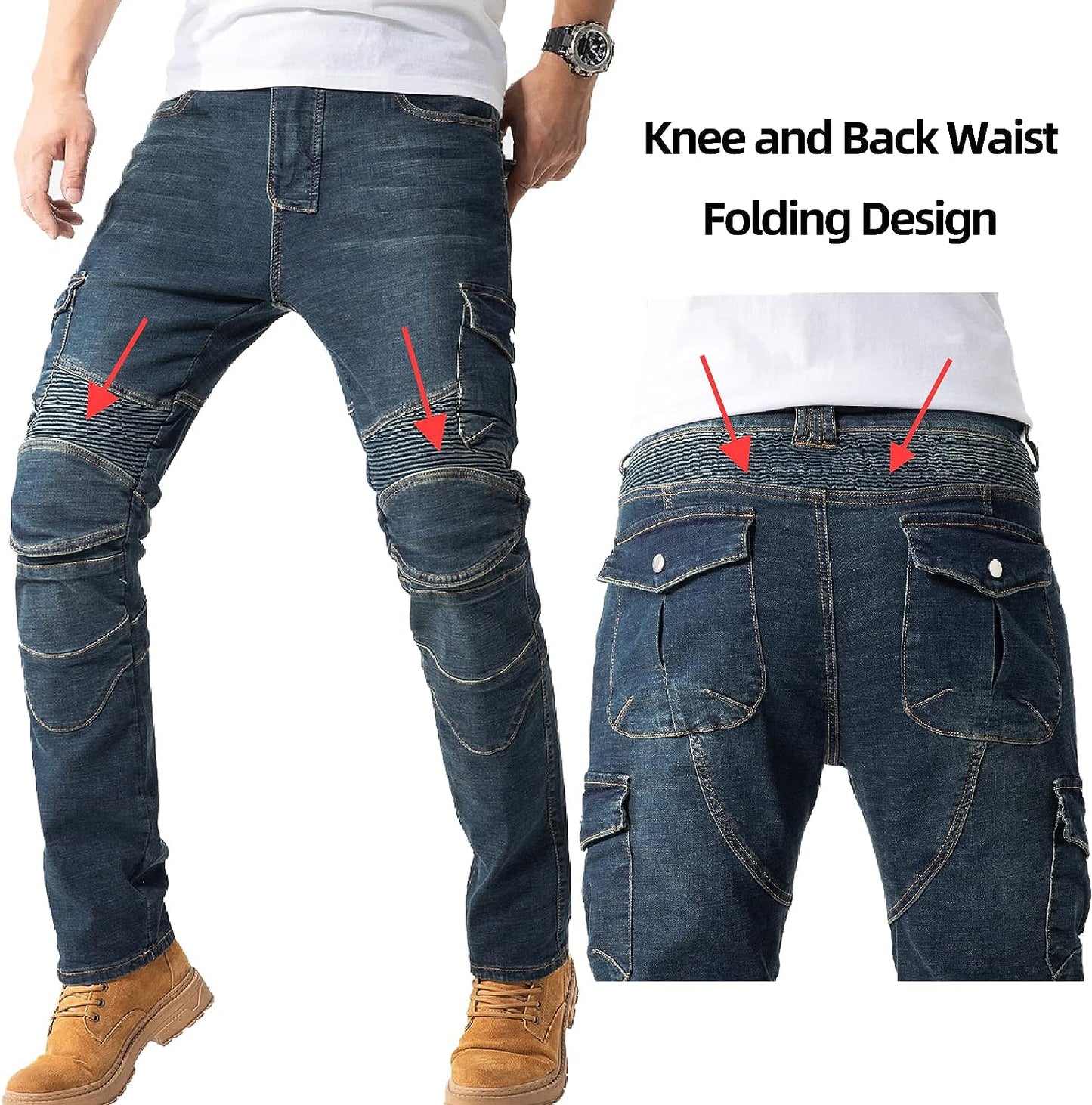 CTBQiTom Motorcycle Pants for Men Motocross Riding Pants Motorbike Riding Denim Jeans Adventure Trousers with CE Armor