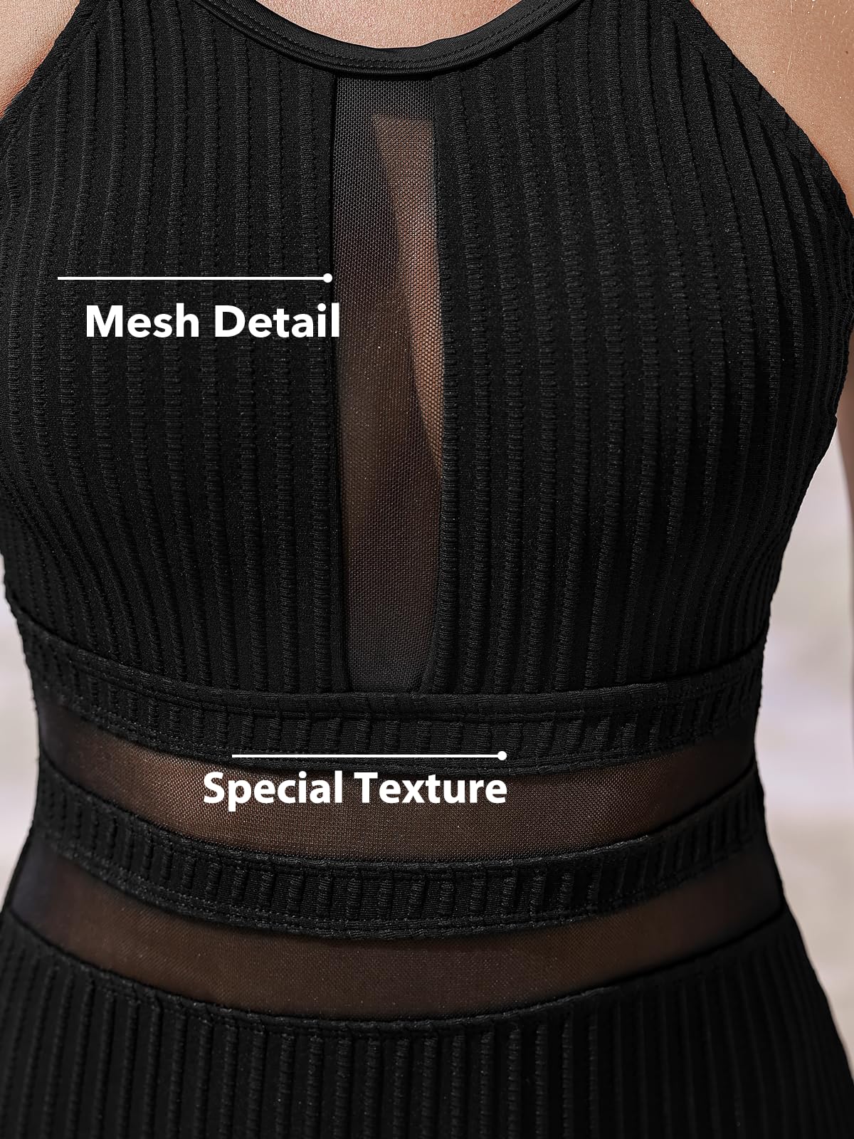 CUPSHE Women's One Piece Swimsuit Bathing Suit Round Neck Back Hook Mesh Cutout Textured M Black
