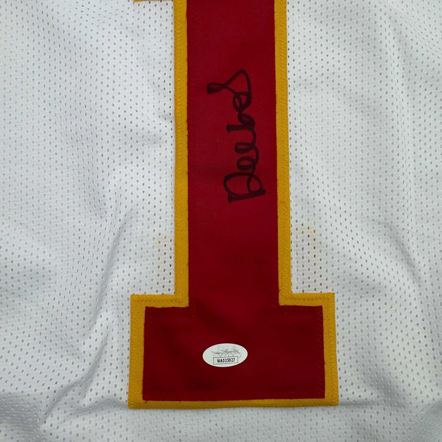 Framed Autographed/Signed Deebo Samuel 35x39 Washington White Football Jersey JSA COA