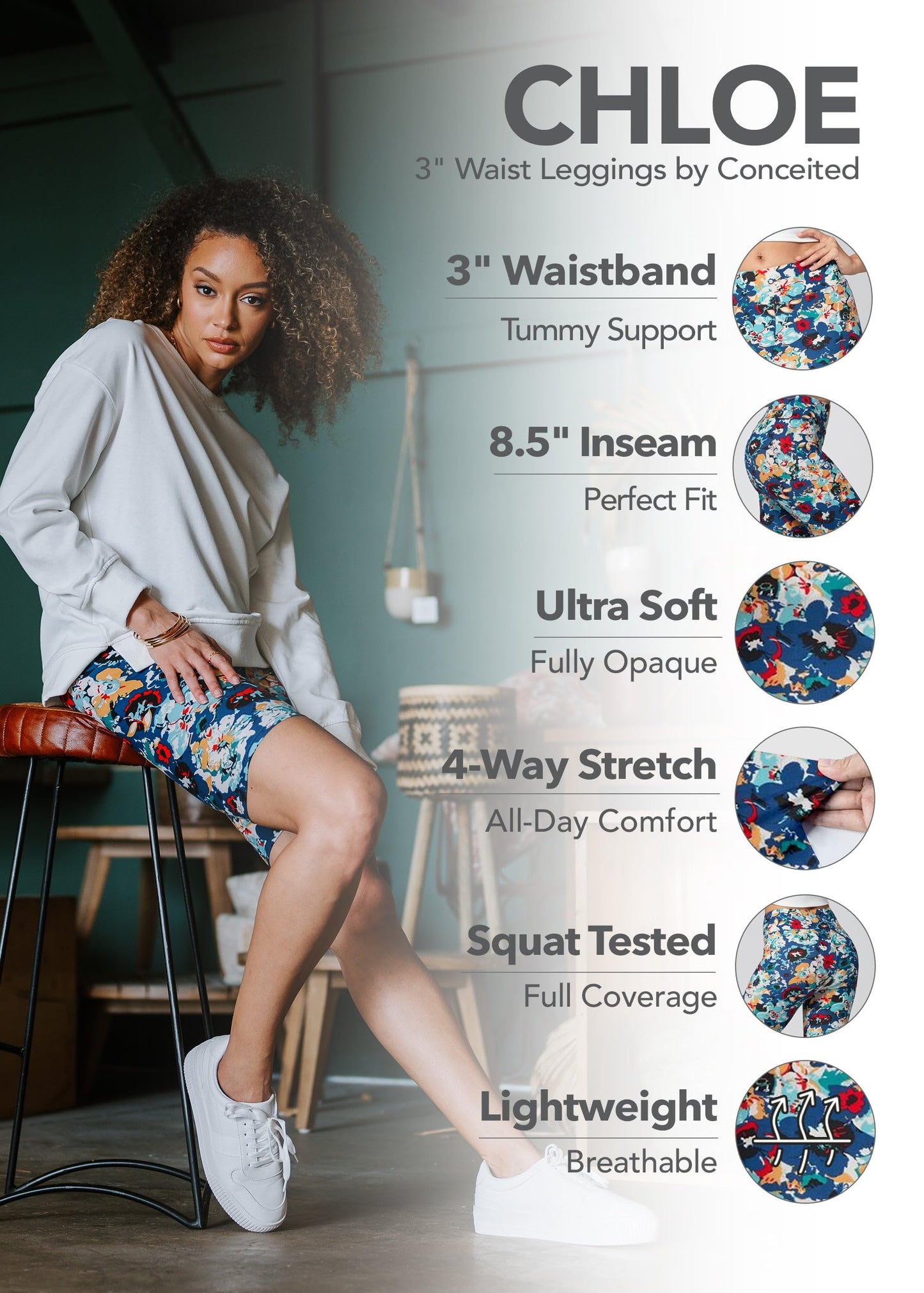 Floral Print Premium Ultra Soft High Waisted Capri Leggings for Women - 3" Wide Band - One Size - PL3-Capri-Bloomsfield-SM