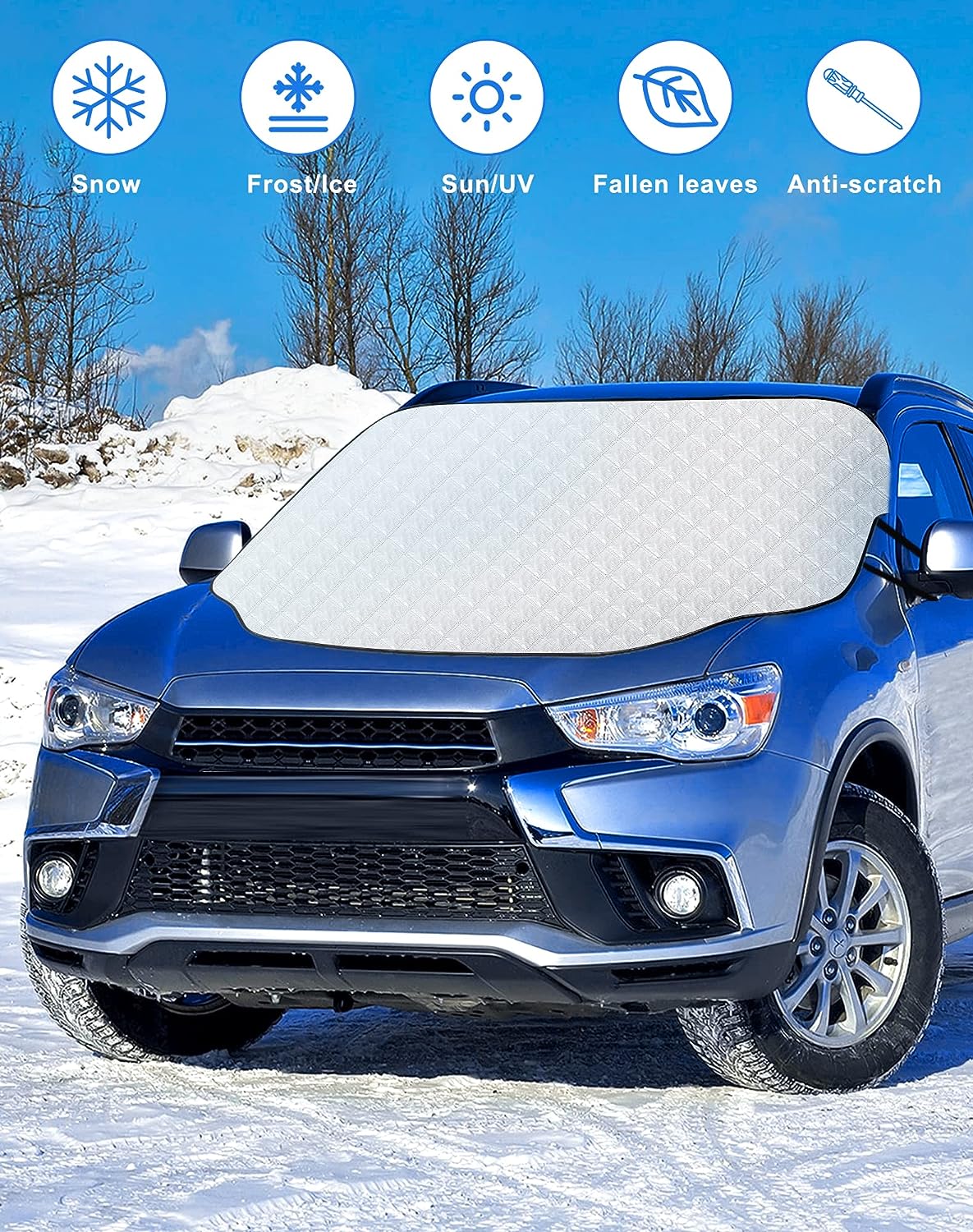 Karvipark Windshield Snow Cover, SUV Magnetic Windscreen Cover, Snow UV Ice Protection Front Window Cover, Sunshade Snow Cover for Cars SUVs Trucks