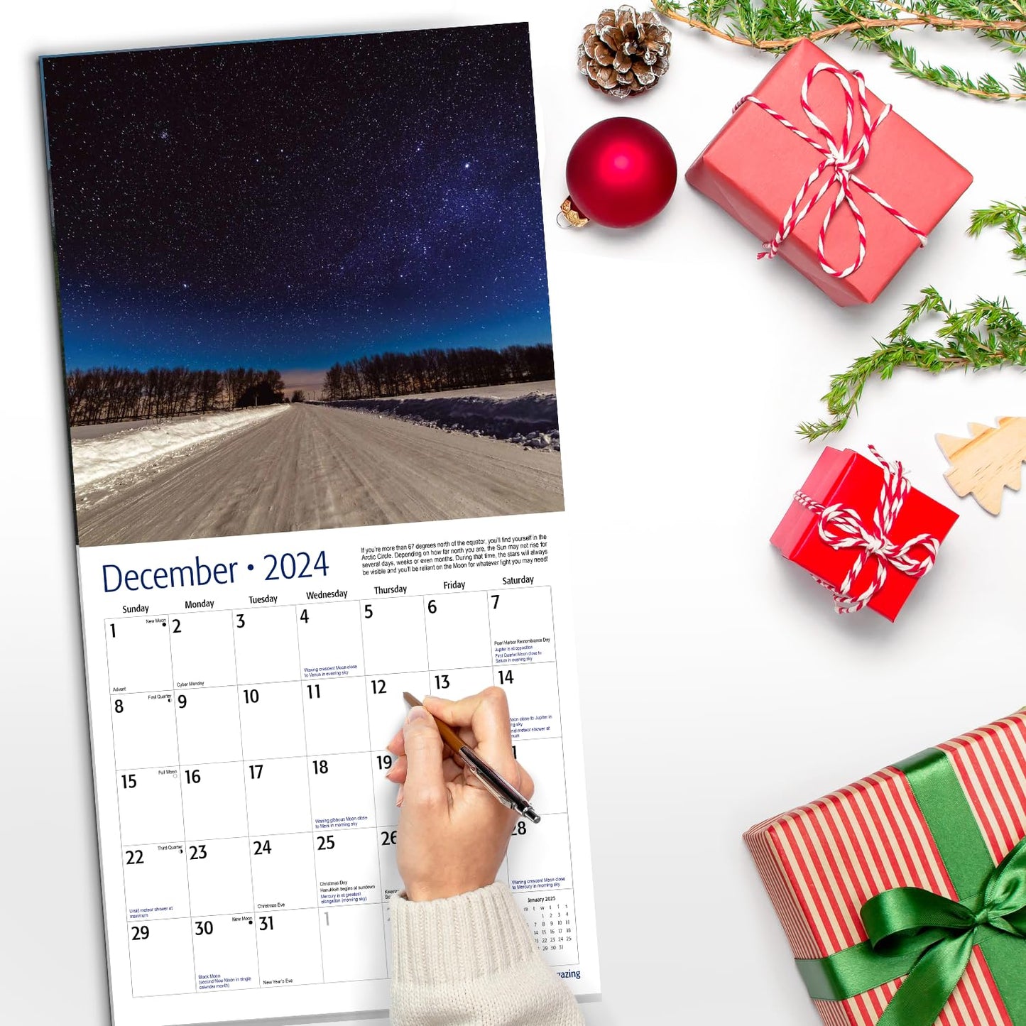 RED EMBER Stargazing Tips Night Sky 2024 Monthly Wall Calendar | 12" x 24"
