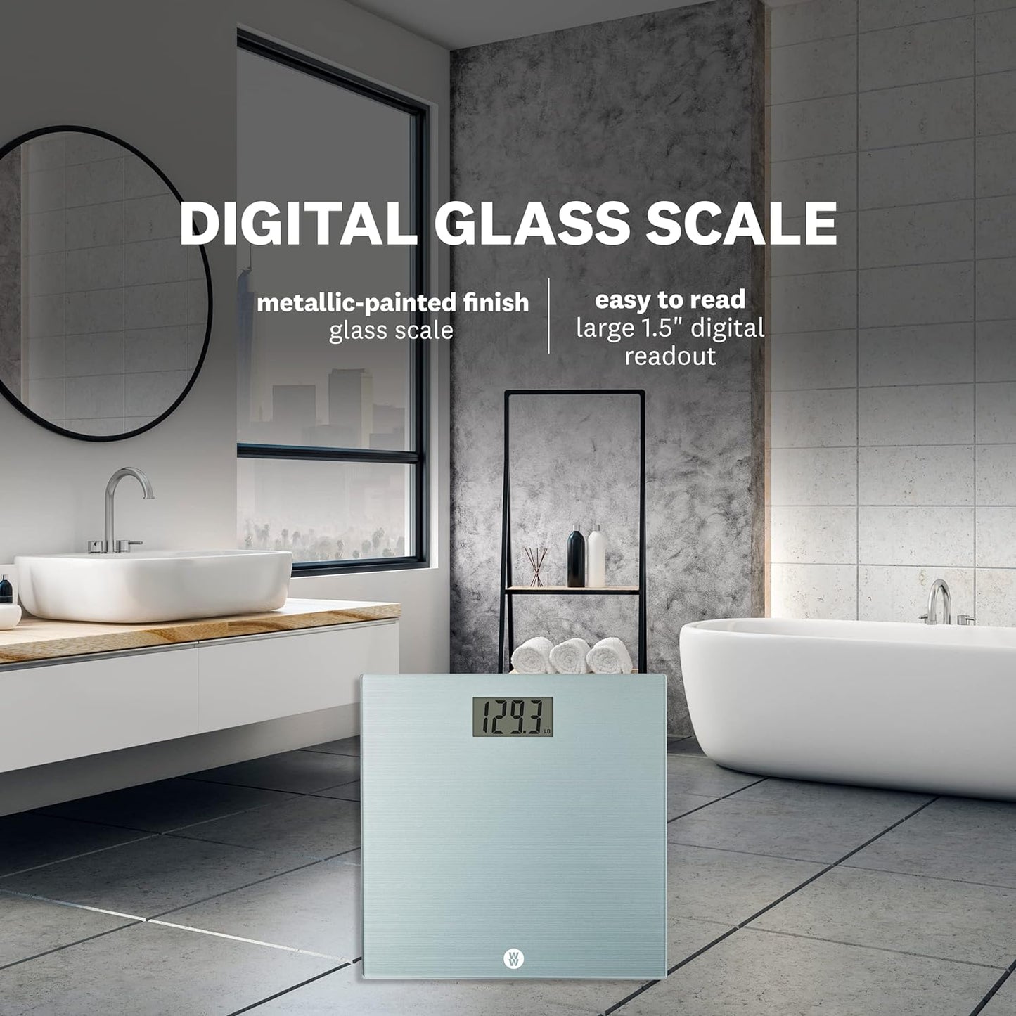Weight Watchers Scales by Conair Bathroom Scale for Body Weight, Easy To Read Scale, Glass Body Scale Measures Weight Up to 400 Lbs. in Chic Glass