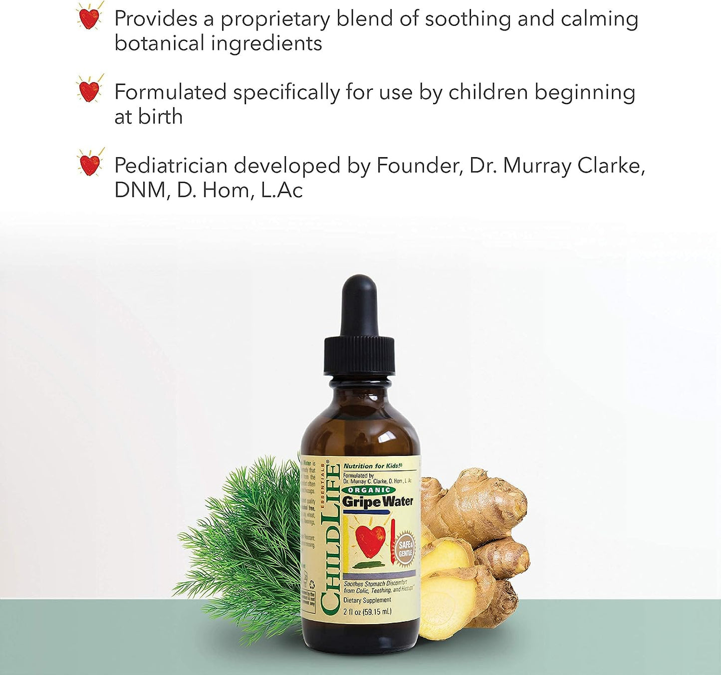 CHILDLIFE ESSENTIALS Organic Gripe Water - Soothes Occasional Stomach Discomfort Associated with Colic, Teething, & Hiccups in Infants & Children, Gluten-Free, Allergen Free, Non-GMO - 2 Fl Oz Bottle